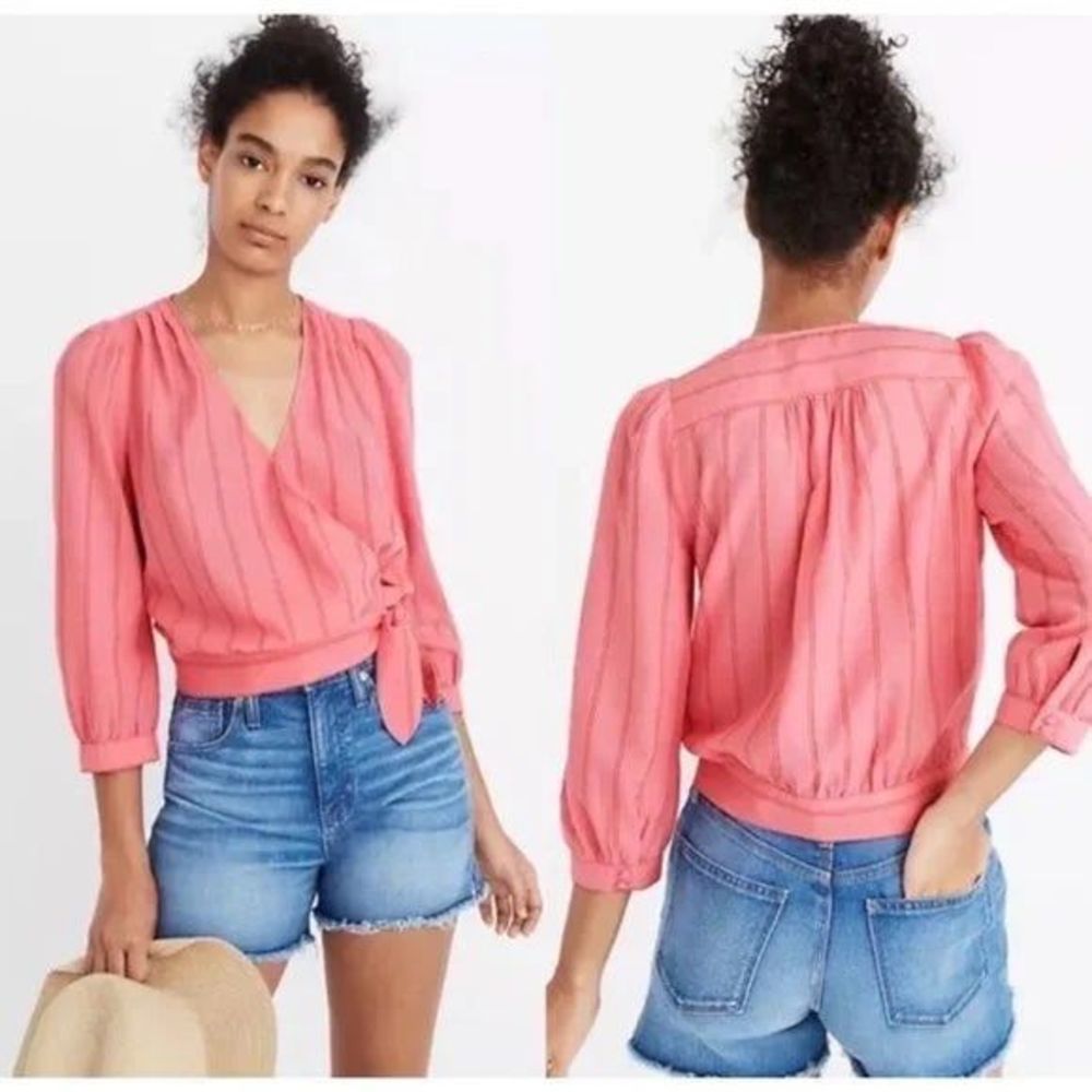 Madewell Pink Cecilia Striped Wrap Top size xs